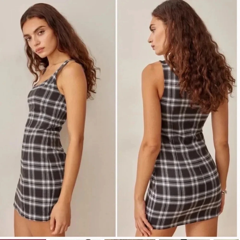 Reformation Bowes Mini Dress Black Plaid Size 2 Grunge Corporate Goth Academia
